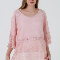 Cotton Embroidered Pink, White OR Cream Tiered Top with Lace